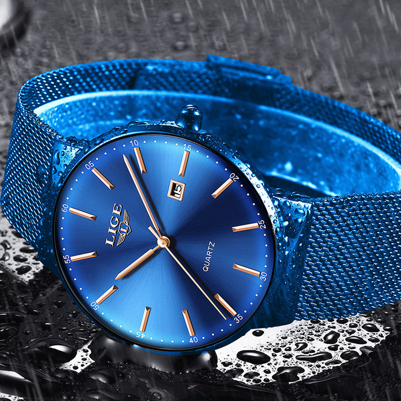 LIGE Ultra-Thin Waterproof Mesh Strap Watch