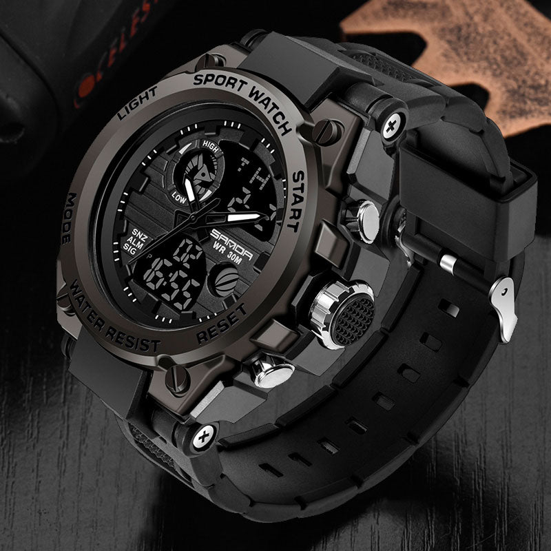 SANDA 739 Men's Sports Style Wristwatch Dual Display Clock Waterproof
