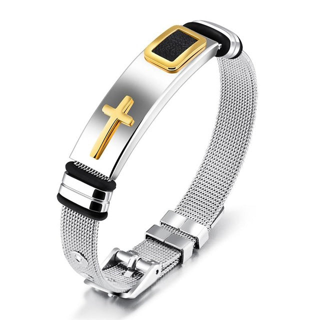 Men's Stainless Steel Cross Bracelet