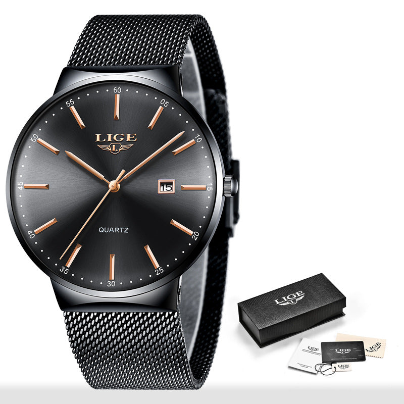 LIGE Ultra-Thin Waterproof Mesh Strap Watch