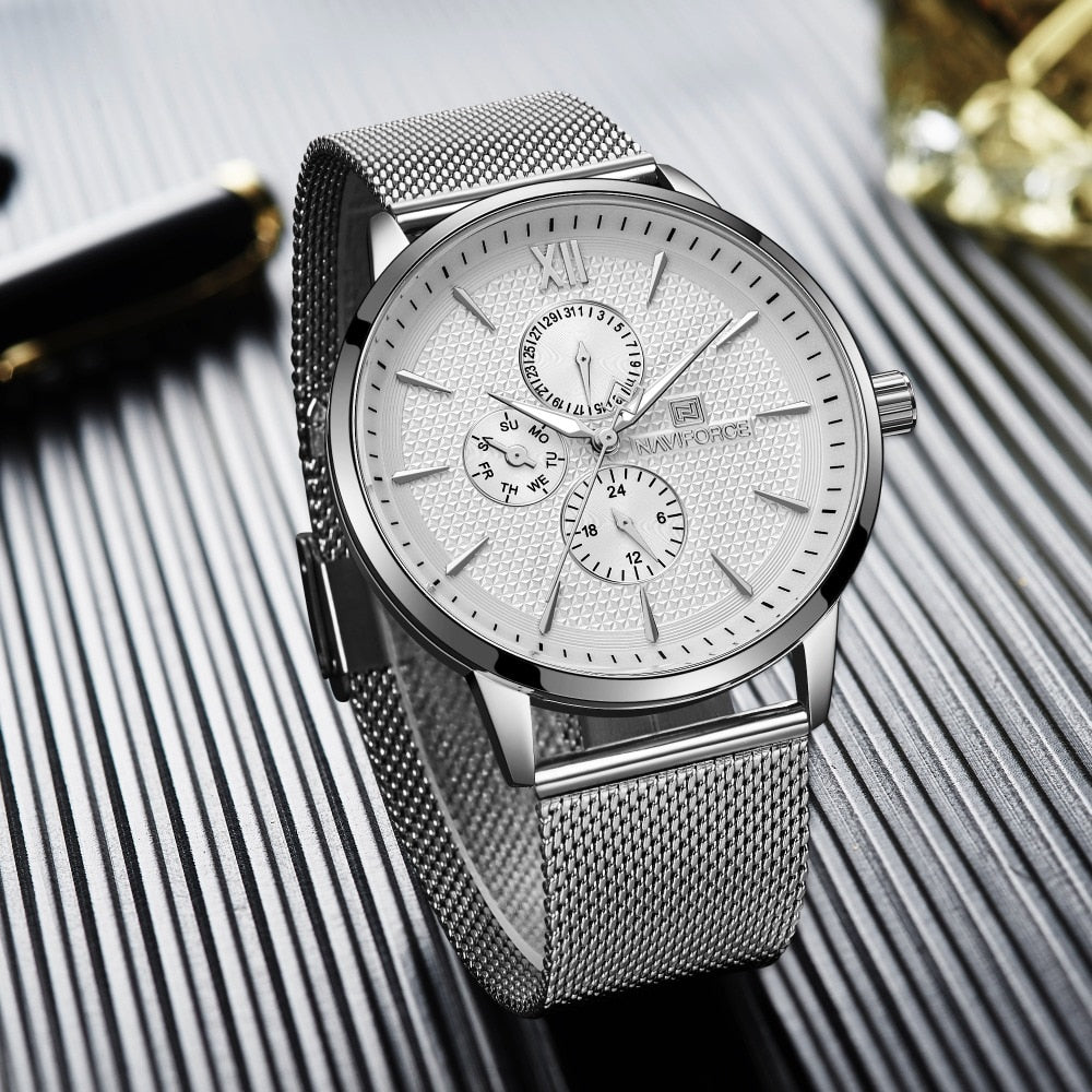 Men's Naviforce Luxury Waterproof Ultra Thin Steel Casual Quartz Sports Wrist Watch