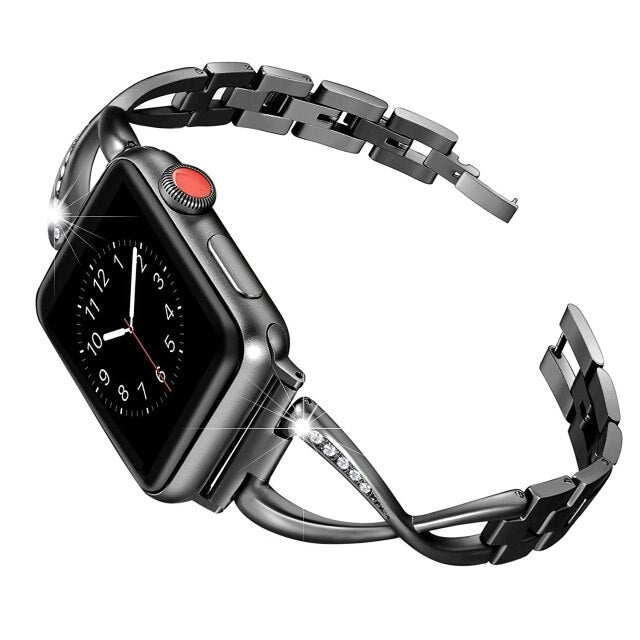 Apple iWatch Bands X-shaped Diamonds Stainless Steel Strap