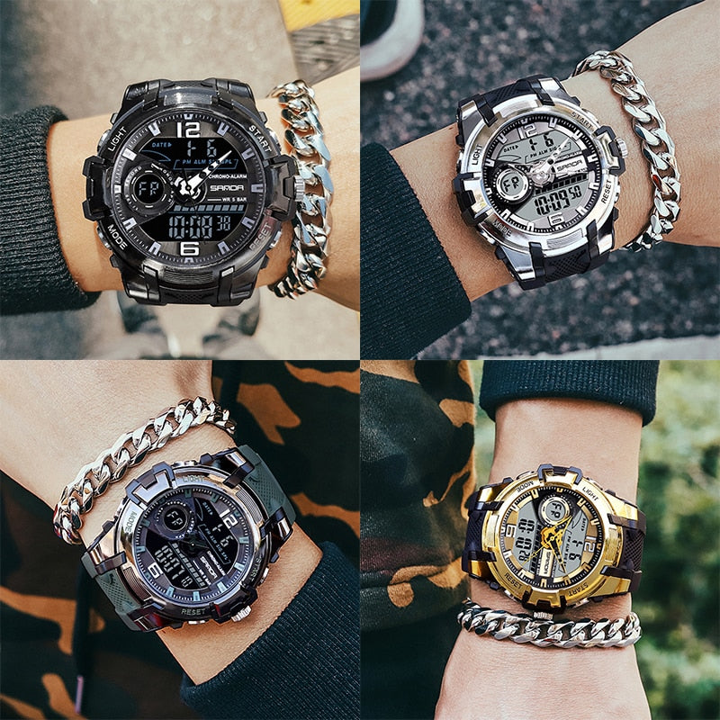 Sanda 6015 Dual Display Men's Clock Military Sports Waterproof WristWatch