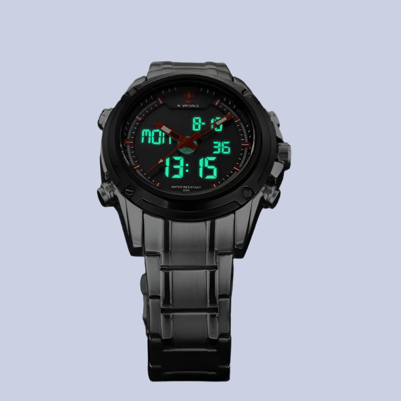 Naviforce Men's LED Digital Stainless Steel Quartz Watch