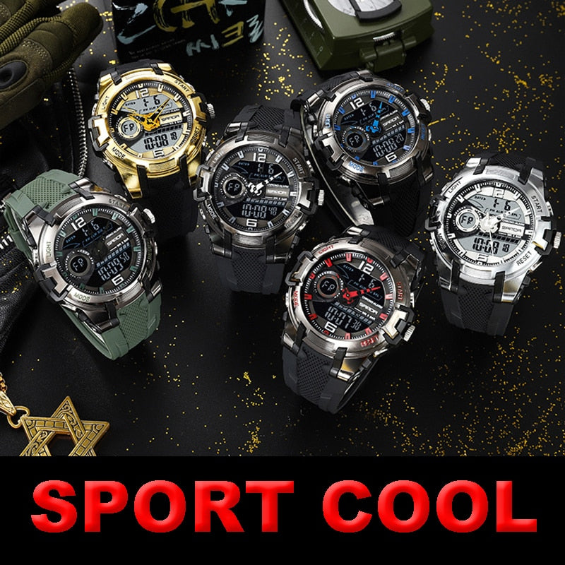 Sanda 6015 Dual Display Men's Clock Military Sports Waterproof WristWatch