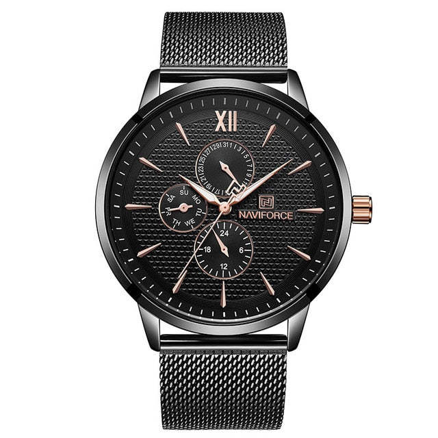 Men's Naviforce Luxury Waterproof Ultra Thin Steel Casual Quartz Sports Wrist Watch