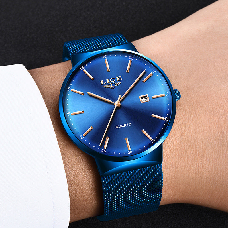 LIGE Ultra-Thin Waterproof Mesh Strap Watch