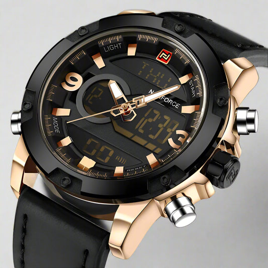 Naviforce Men's Luxury Analog & Digital Leather Military Watch