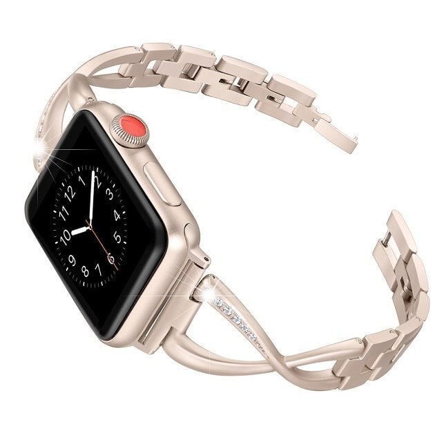 Apple iWatch Bands X-shaped Diamonds Stainless Steel Strap