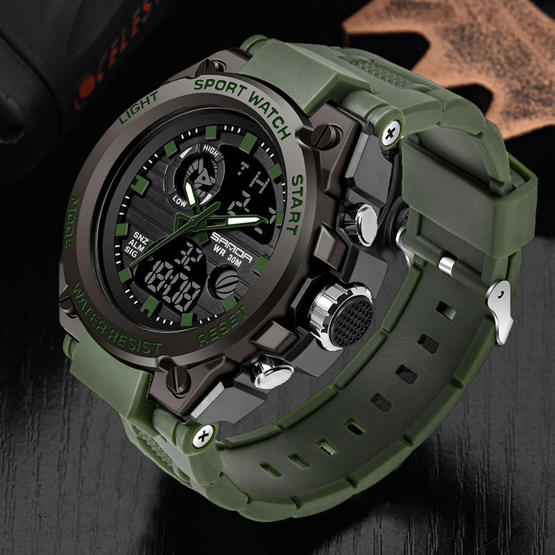 SANDA 739 Men's Sports Style Wristwatch Dual Display Clock Waterproof