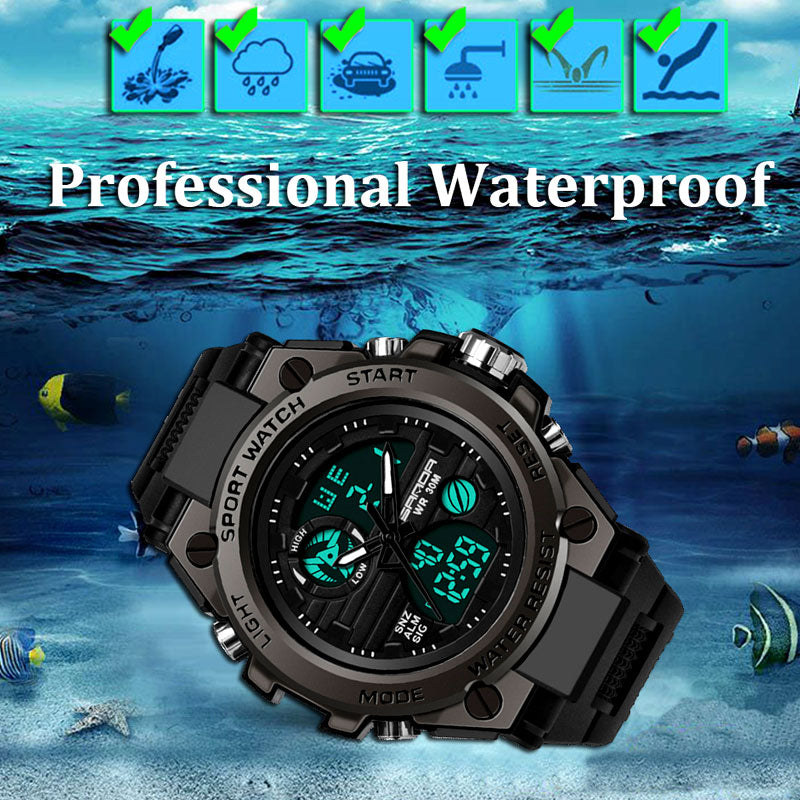 SANDA 739 Men's Sports Style Wristwatch Dual Display Clock Waterproof