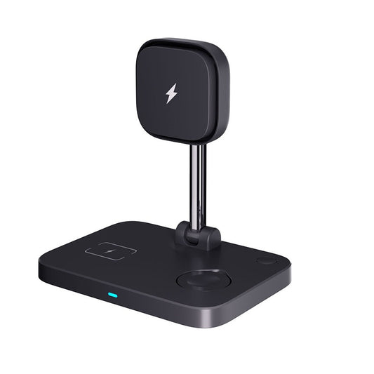 Three in one magnetic wireless charger stand with cooling fan suitable for wireless charging of iPhone earphones and watches