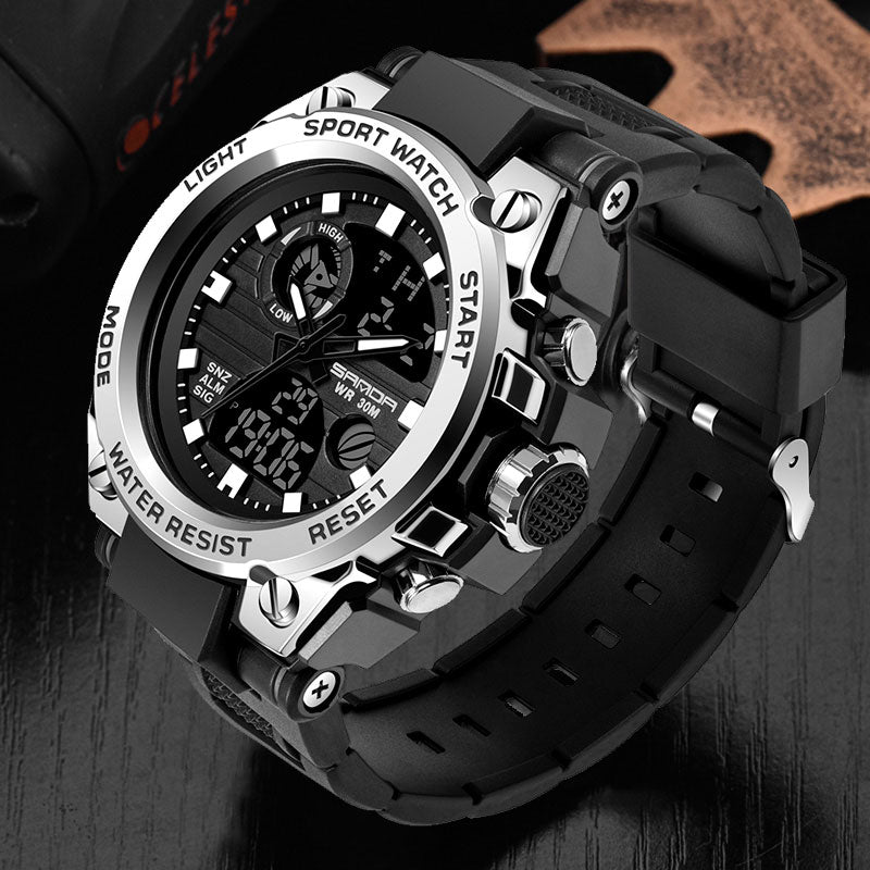 SANDA 739 Men's Sports Style Wristwatch Dual Display Clock Waterproof