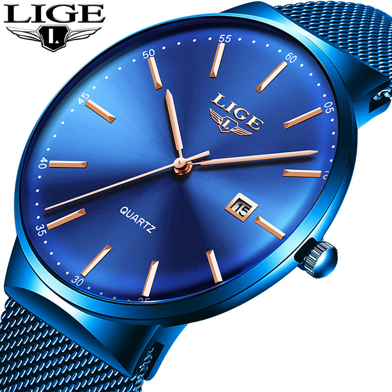 LIGE Ultra-Thin Waterproof Mesh Strap Watch