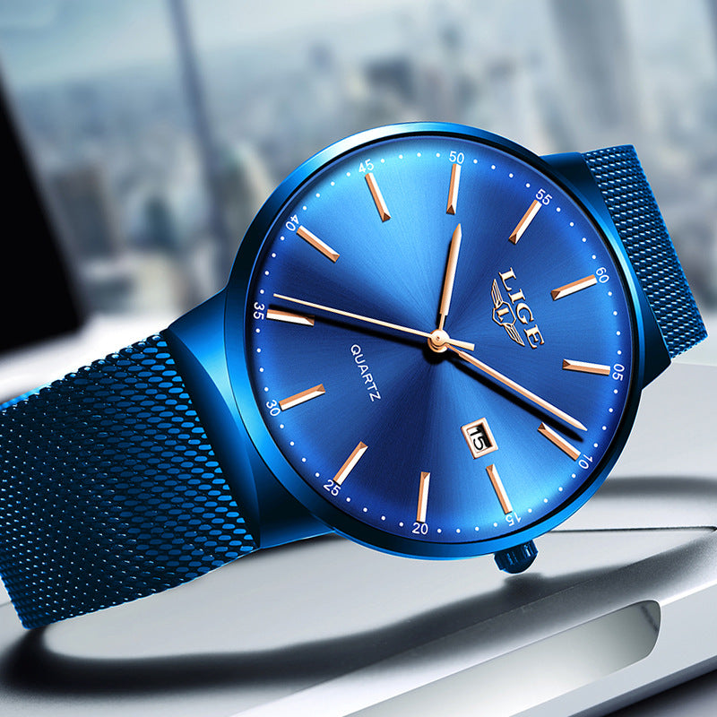 LIGE Ultra-Thin Waterproof Mesh Strap Watch