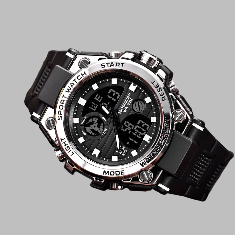 SANDA 739 Men's Sports Style Wristwatch Dual Display Clock Waterproof