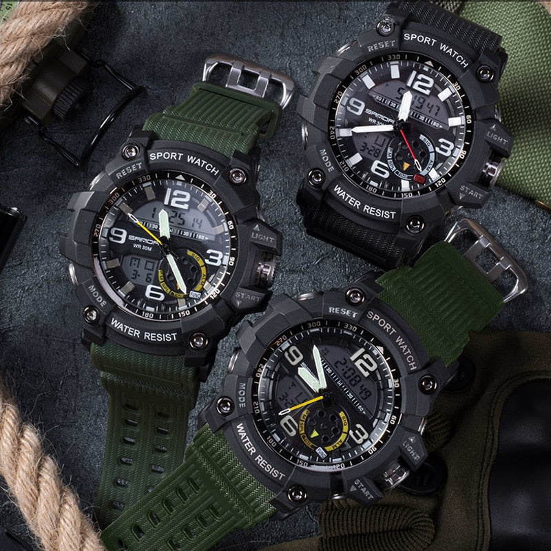 SANDA 739 Men's Sports Style Wristwatch Dual Display Clock Waterproof