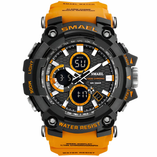 SMAEL 1802D Men's Sports Watch Dual Time 50m Waterproof Military Shock Resistant