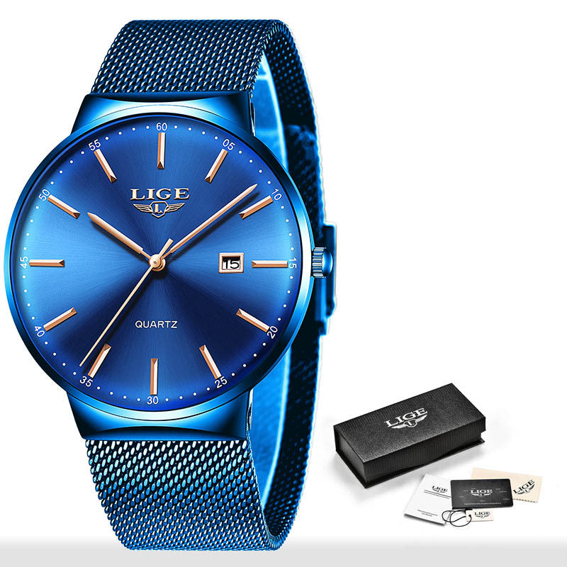 LIGE Ultra-Thin Waterproof Mesh Strap Watch