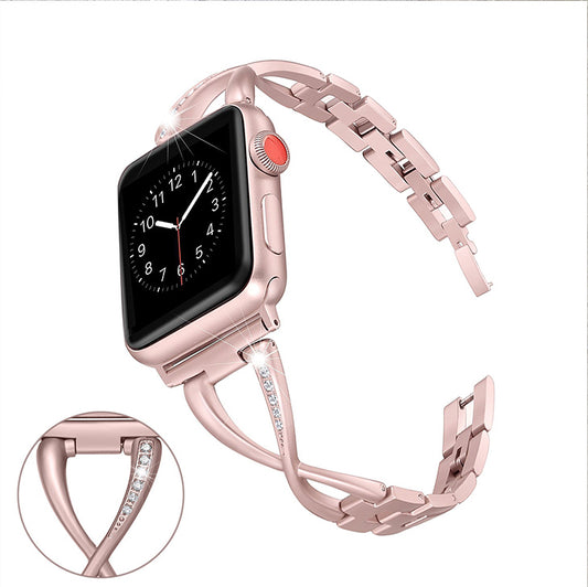 Apple iWatch Bands X-shaped Diamonds Stainless Steel Strap