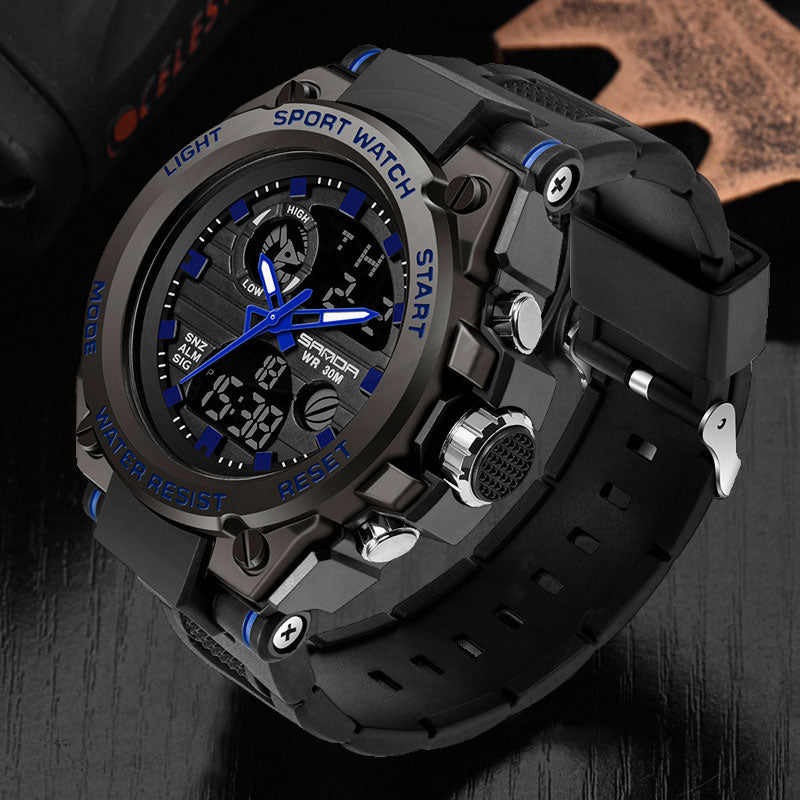 SANDA 739 Men's Sports Style Wristwatch Dual Display Clock Waterproof