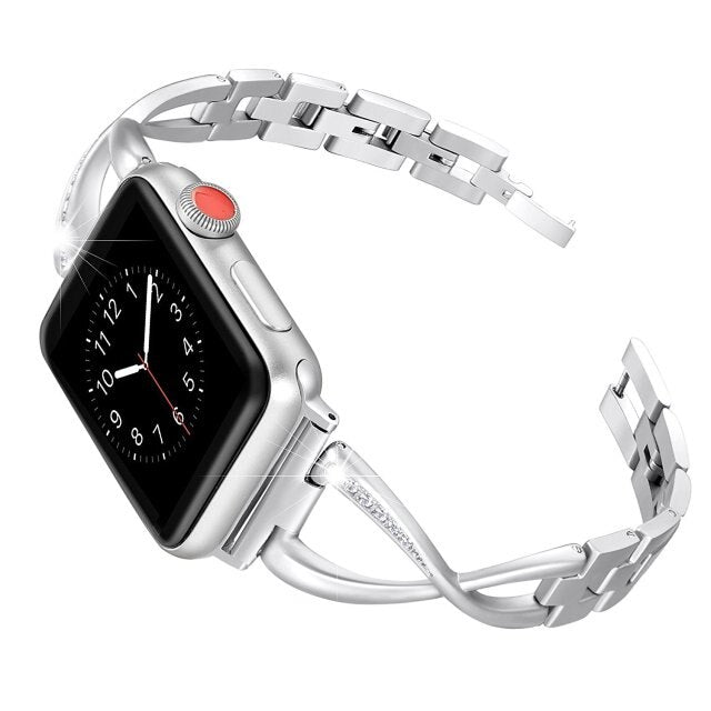 Apple iWatch Bands X-shaped Diamonds Stainless Steel Strap