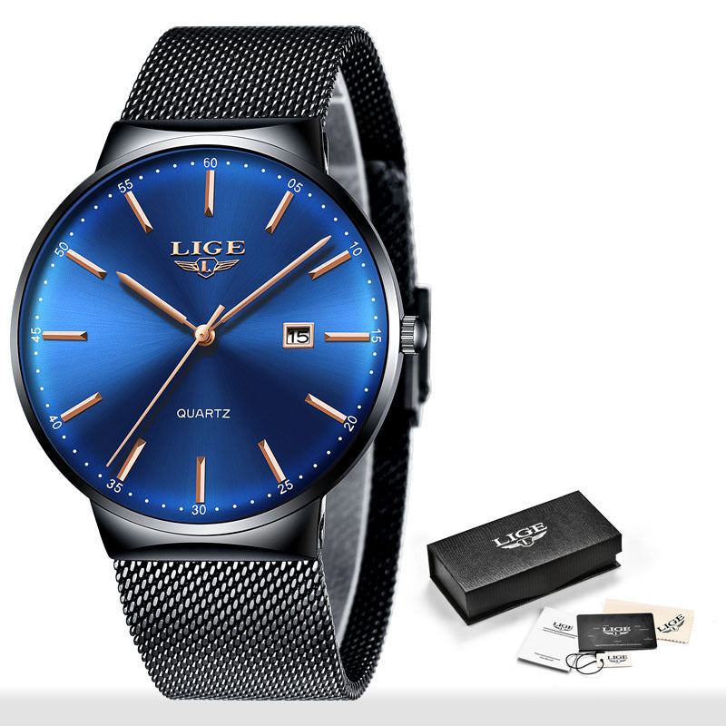 LIGE Ultra-Thin Waterproof Mesh Strap Watch