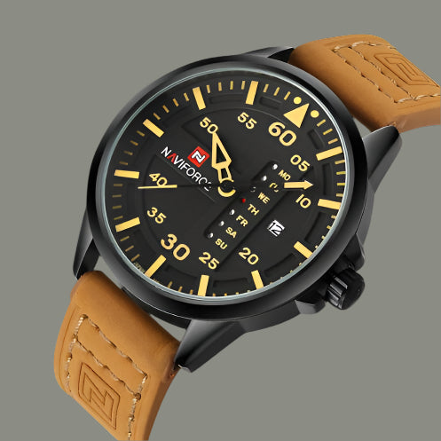 NAVIFORCE Men's Leather Army Military Quartz Watch
